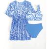 imageOYOANGLE Girls 3 Piece Floral Bikini Set Swimwear Bathing Suit Swimsuit and KimonoBlue and White