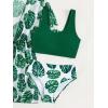 imageOYOANGLE Girls 3 Piece Floral Bikini Set Swimwear Bathing Suit Swimsuit and KimonoGreen Printed
