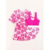 imageOYOANGLE Girls 3 Piece Floral Bikini Set Swimwear Bathing Suit Swimsuit and KimonoHot Pink