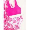 imageOYOANGLE Girls 3 Piece Floral Bikini Set Swimwear Bathing Suit Swimsuit and KimonoHot Pink