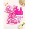imageOYOANGLE Girls 3 Piece Floral Bikini Set Swimwear Bathing Suit Swimsuit and KimonoHot Pink