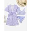 imageOYOANGLE Girls 3 Piece Floral Bikini Set Swimwear Bathing Suit Swimsuit and KimonoLilac Purple