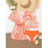 imageOYOANGLE Girls 3 Piece Floral Bikini Set Swimwear Bathing Suit Swimsuit and KimonoOrange Print