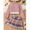 imageOYOANGLE Girls 3 Piece Outfit Tank Top and Plaid Pleated Skirt with High Low Hem Crop Shirt SetPink
