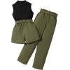 imageOYOANGLE Girls 3 Piece Outfits Tank Top and Paperbag Waist Pants and Belted Shorts Sets with Pockets Cute Clothing SetGreen