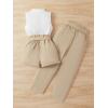 imageOYOANGLE Girls 3 Piece Outfits Tank Top and Paperbag Waist Pants and Belted Shorts Sets with Pockets Cute Clothing SetKhaki
