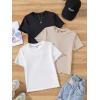imageOYOANGLE Girls 3 Piece Short Sleeve Tees Crew Neck Ribbed Knit Tee Shirts Basic Solid Crew Neck TShirtBlack Multi