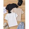 imageOYOANGLE Girls 3 Piece Short Sleeve Tees Crew Neck Ribbed Knit Tee Shirts Basic Solid Crew Neck TShirtBlack Multi