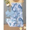 imageOYOANGLE Girls 3 Piece Swimsuit Butterfly Print Criss Cross Bikini Set Bathing Suit with Mesh PantsBlue White