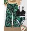 imageOYOANGLE Girls 3 Piece Swimsuit Butterfly Print Criss Cross Bikini Set Bathing Suit with Mesh PantsGreen Black