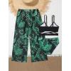imageOYOANGLE Girls 3 Piece Swimsuit Butterfly Print Criss Cross Bikini Set Bathing Suit with Mesh PantsGreen Black