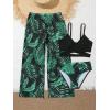 imageOYOANGLE Girls 3 Piece Swimsuit Butterfly Print Criss Cross Bikini Set Bathing Suit with Mesh PantsGreen Black