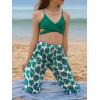 imageOYOANGLE Girls 3 Piece Swimsuit Butterfly Print Criss Cross Bikini Set Bathing Suit with Mesh PantsGreen Graphic