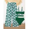 imageOYOANGLE Girls 3 Piece Swimsuit Butterfly Print Criss Cross Bikini Set Bathing Suit with Mesh PantsGreen Graphic
