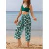 imageOYOANGLE Girls 3 Piece Swimsuit Butterfly Print Criss Cross Bikini Set Bathing Suit with Mesh PantsGreen Graphic