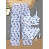imageOYOANGLE Girls 3 Piece Swimsuit Butterfly Print Criss Cross Bikini Set Bathing Suit with Mesh PantsWhite