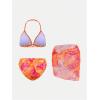 imageOYOANGLE Girls 3 Piece Triangle Swimsuits Floral Print High Waisted Halter Bikini Set with Cover Up SkirtOrange
