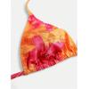 imageOYOANGLE Girls 3 Piece Triangle Swimsuits Floral Print High Waisted Halter Bikini Set with Cover Up SkirtOrange
