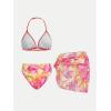 imageOYOANGLE Girls 3 Piece Triangle Swimsuits Floral Print High Waisted Halter Bikini Set with Cover Up SkirtPink