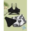imageOYOANGLE Girls 3 Piece Tropical Print Criss Cross Bikini Set Swimsuit Bathing Suit with ShortsBlack