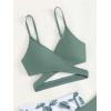 imageOYOANGLE Girls 3 Piece Tropical Print Criss Cross Bikini Set Swimsuit Bathing Suit with ShortsGreen and White