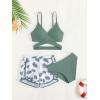 imageOYOANGLE Girls 3 Piece Tropical Print Criss Cross Bikini Set Swimsuit Bathing Suit with ShortsGreen and White