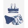 imageOYOANGLE Girls 3 Piece Tropical Print Criss Cross Bikini Set Swimsuit Bathing Suit with ShortsTeal Blue