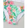 imageOYOANGLE Girls 3 Piece Tropical Print Criss Cross Bikini Swimsuit with Cover Up KimonoGreen Pink