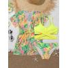 imageOYOANGLE Girls 3 Piece Tropical Print Criss Cross Bikini Swimsuit with Cover Up KimonoYellow and Green