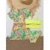 imageOYOANGLE Girls 3 Piece Tropical Print Criss Cross Bikini Swimsuit with Cover Up KimonoYellow and Green