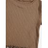 imageOYOANGLE Girls 3Pcs RibKnit Short Sleeve Crop Top Crew Neck Lettuce Trim Crop Tee TopBeige Khaki Brown