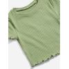 imageOYOANGLE Girls 3Pcs RibKnit Short Sleeve Crop Top Crew Neck Lettuce Trim Crop Tee TopBlack Green Orange