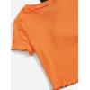 imageOYOANGLE Girls 3Pcs RibKnit Short Sleeve Crop Top Crew Neck Lettuce Trim Crop Tee TopBlack Green Orange