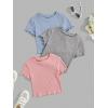imageOYOANGLE Girls 3Pcs RibKnit Short Sleeve Crop Top Crew Neck Lettuce Trim Crop Tee TopDusty Pink