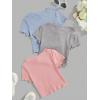 imageOYOANGLE Girls 3Pcs RibKnit Short Sleeve Crop Top Crew Neck Lettuce Trim Crop Tee TopDusty Pink