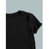 imageOYOANGLE Girls 3Pcs RibKnit Short Sleeve Crop Top Crew Neck Lettuce Trim Crop Tee TopGreen White Black