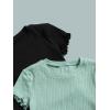 imageOYOANGLE Girls 3Pcs RibKnit Short Sleeve Crop Top Crew Neck Lettuce Trim Crop Tee TopGreen White Black