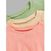 imageOYOANGLE Girls 3Pcs RibKnit Short Sleeve Crop Top Crew Neck Lettuce Trim Crop Tee TopGreen Yellow