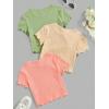 imageOYOANGLE Girls 3Pcs RibKnit Short Sleeve Crop Top Crew Neck Lettuce Trim Crop Tee TopGreen Yellow