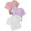 imageOYOANGLE Girls 3Pcs RibKnit Short Sleeve Crop Top Crew Neck Lettuce Trim Crop Tee TopMauve Purple