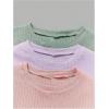 imageOYOANGLE Girls 3Pcs RibKnit Short Sleeve Crop Top Crew Neck Lettuce Trim Crop Tee TopPink Purple Green