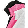 imageOYOANGLE Girls 3Pcs RibKnit Short Sleeve Crop Top Crew Neck Lettuce Trim Crop Tee TopWatermelon Pink