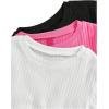 imageOYOANGLE Girls 3Pcs RibKnit Short Sleeve Crop Top Crew Neck Lettuce Trim Crop Tee TopWatermelon Pink