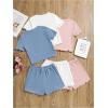 imageOYOANGLE Girls 6 Piece Outfits Crew Neck Short Sleeve Lettuce Trim Tee Shirt and Shorts SetsDusty Blue