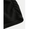 imageOYOANGLE Girls Asymmetrical Hem Zipper Back Wrap Short Skirt Ruched Solid Bodycon Elegant Pencil SkirtsBlack