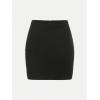 imageOYOANGLE Girls Asymmetrical Hem Zipper Back Wrap Short Skirt Ruched Solid Bodycon Elegant Pencil SkirtsBlack