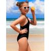 imageOYOANGLE Girls Basic One Piece Swimsuit Criss Cross Spaghetti Strap Sports Training Bathing SuitBlack