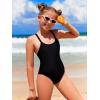 imageOYOANGLE Girls Basic One Piece Swimsuit Criss Cross Spaghetti Strap Sports Training Bathing SuitBlack