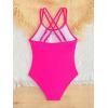 imageOYOANGLE Girls Basic One Piece Swimsuit Criss Cross Spaghetti Strap Sports Training Bathing SuitHot Pink