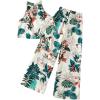 imageOYOANGLE Girls Boho 2 Piece Outfits Tropical Print Halter Tank Top and Wide Leg Pants Set Vacation OutfitBeige and Green